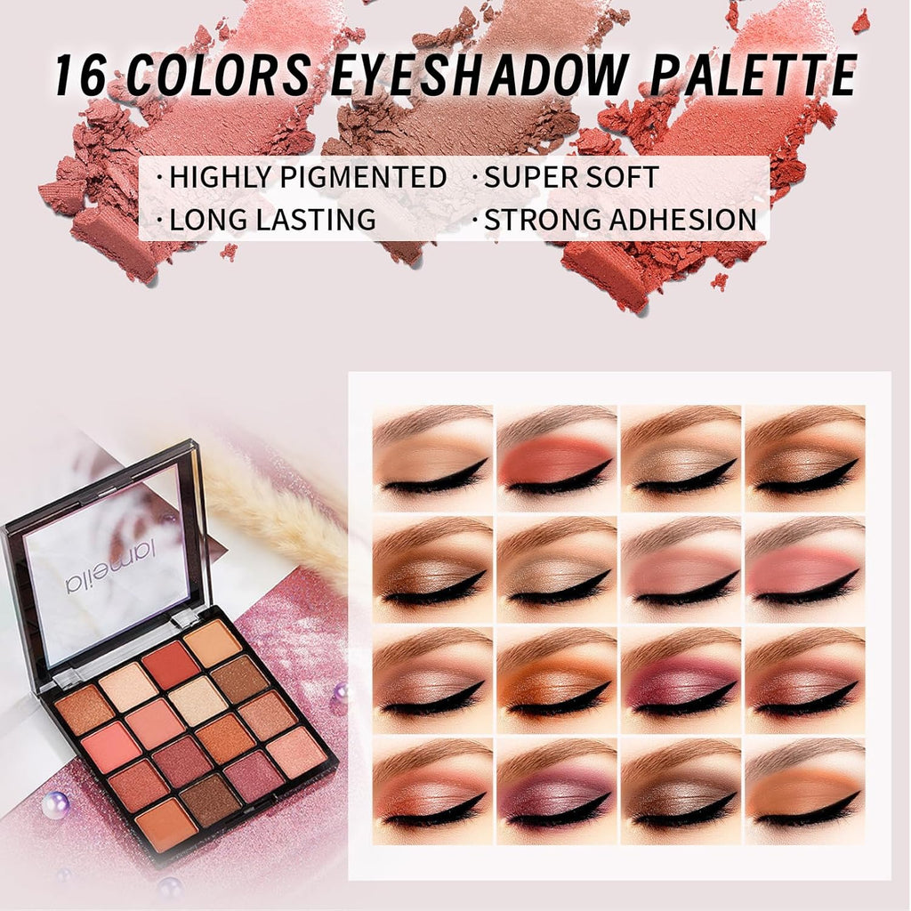 Makeup Set for Girls & Women, Full Face Kit, Travel Kit, Present Set, Eyeshadow, Foundation, Blusher, Eyeliner, Lip Gloss, Makeup Brushes & Sponge Bag