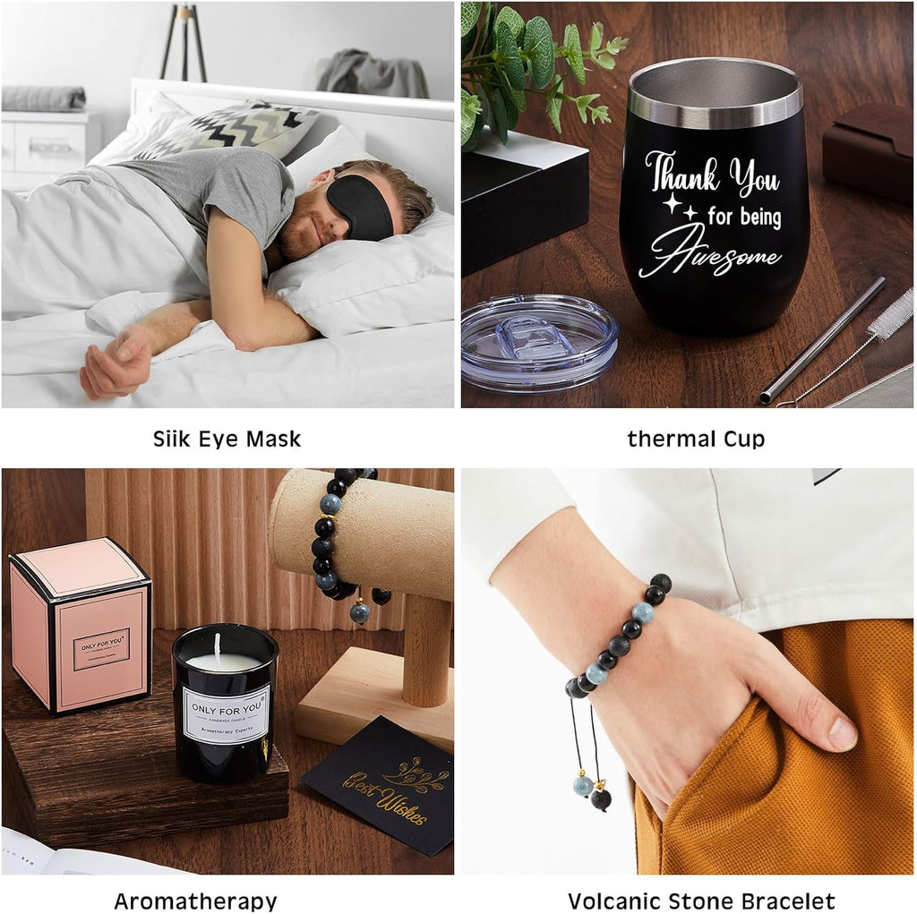 15 Pcs Birthday Gifts for Men Beard Care Set for Him Valentine'S Day Gifts Basket Ideas Kit for Men Tumbler Bath Robe for Dad Husband Boyfriend Box(Black)