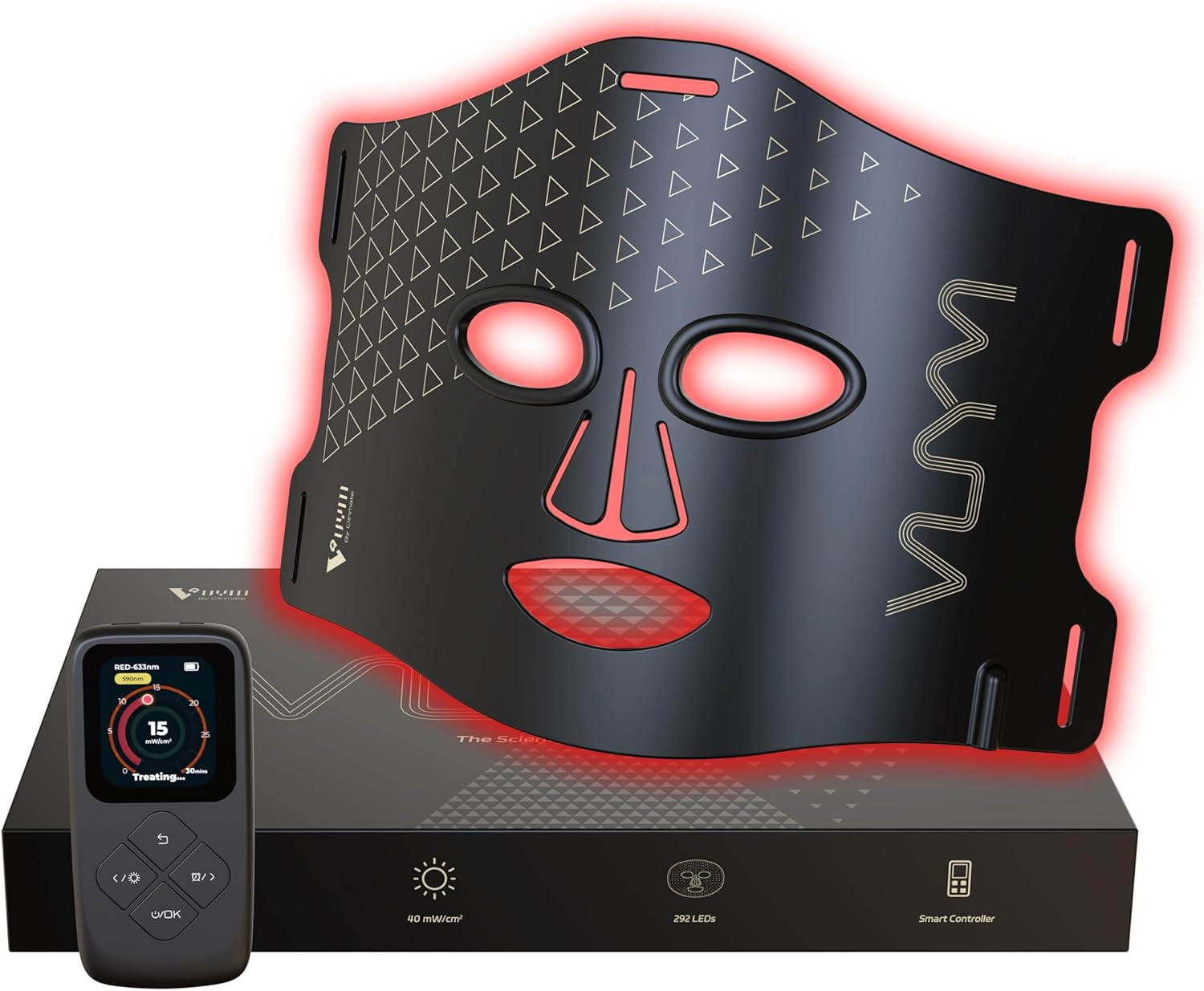 VYM LED Face Mask Light Therapy: Portable Remote High-Energy Anti-Aging Skincare Device, 292 Leds Professional Infrared Red Light Therapy for Face, Red Light Mask Gift Pack - Black