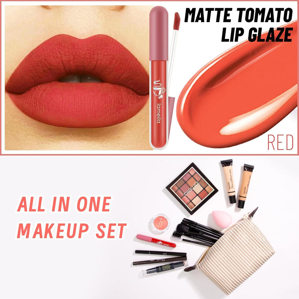 Makeup Set for Girls & Women, Full Face Kit, Travel Kit, Present Set, Eyeshadow, Foundation, Blusher, Eyeliner, Lip Gloss, Makeup Brushes & Sponge Bag