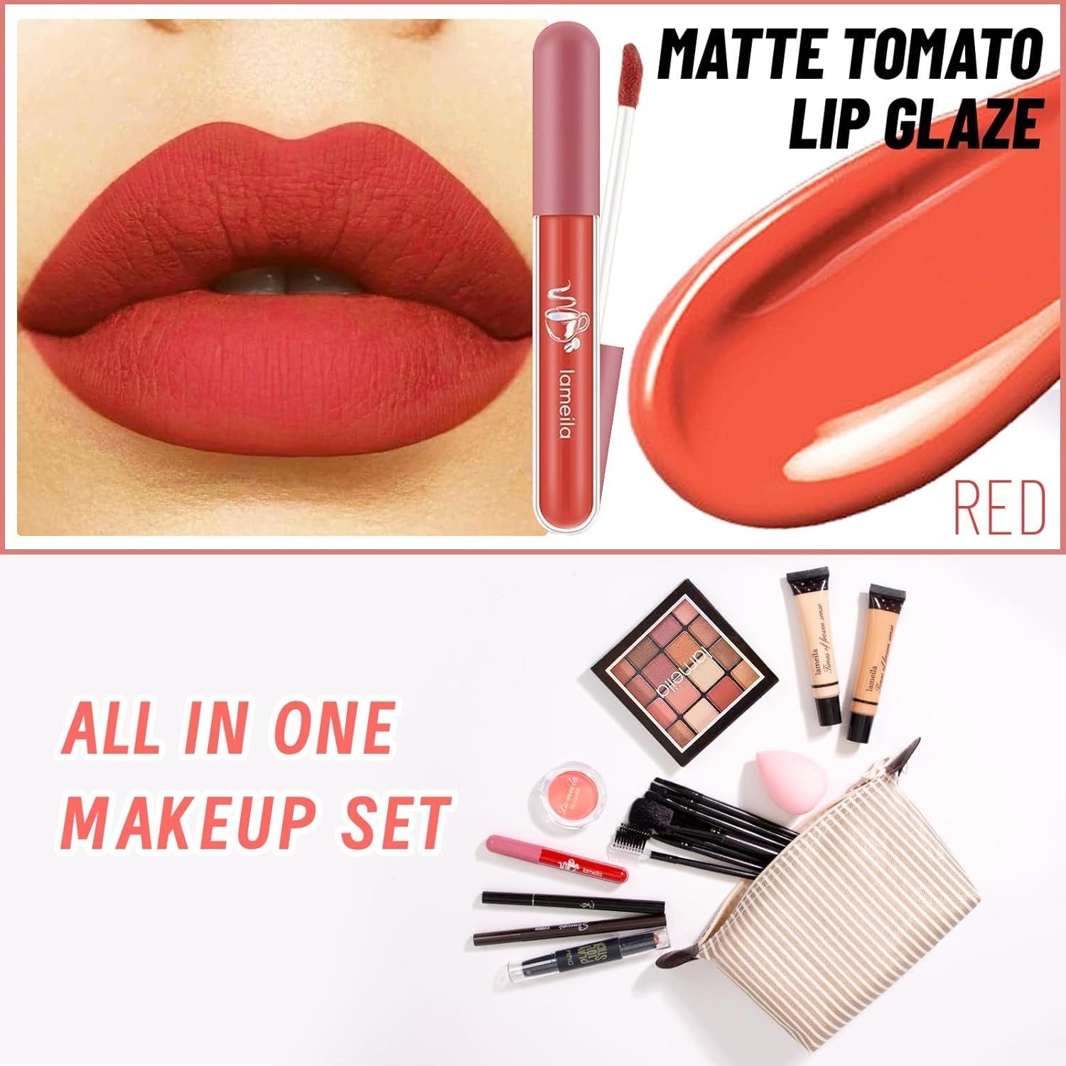 Makeup Set for Girls & Women, Full Face Kit, Travel Kit, Present Set, Eyeshadow, Foundation, Blusher, Eyeliner, Lip Gloss, Makeup Brushes & Sponge Bag