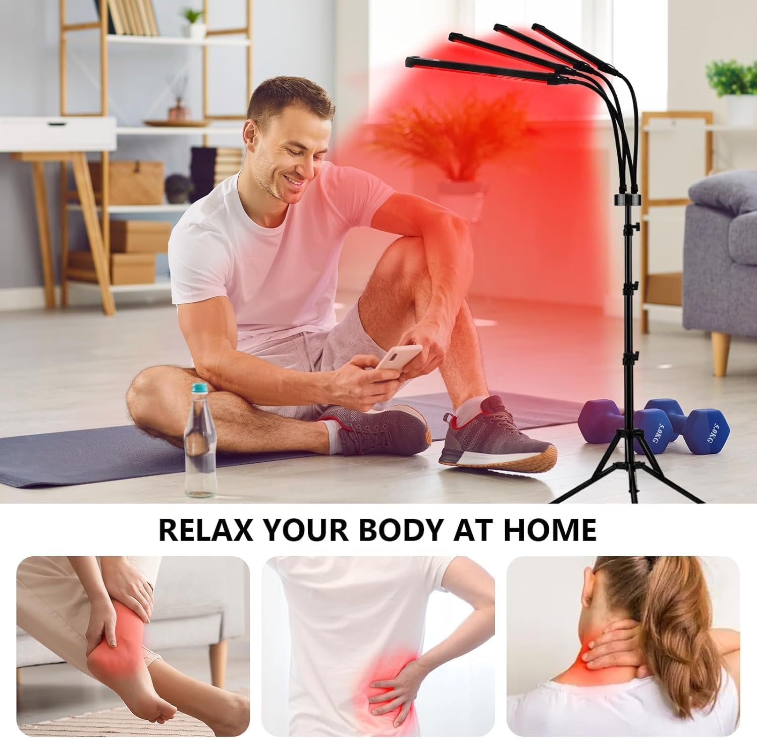 Red Light Therapy, 660Nm & 850Nm & 940Nm Infrared Light Therapy with Stand, Height Adjustable & Angle Adjustable & Timer, 32W 180Leds Infrared Light Therapy for Body (Black